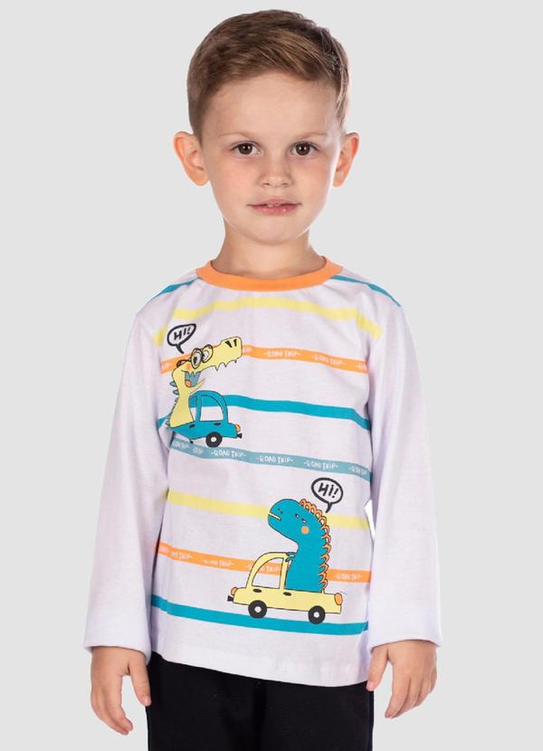 Camiseta Manga Longa Dinossauros Menino Branco