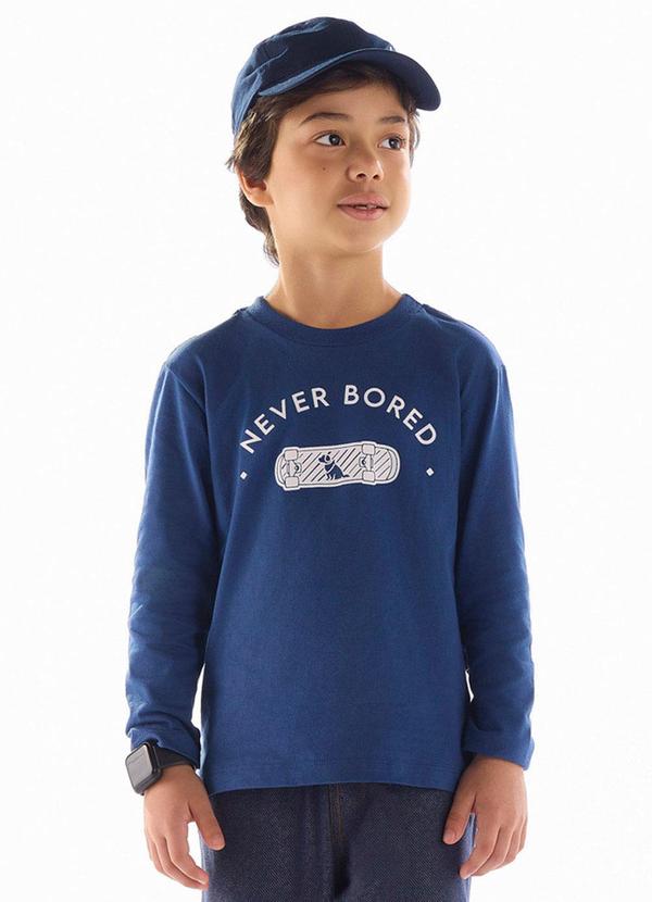 Camiseta Manga Longa Estampa Azul