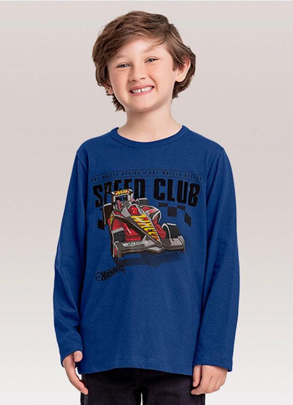 Camiseta Manga Longa Hot Wheels Azul