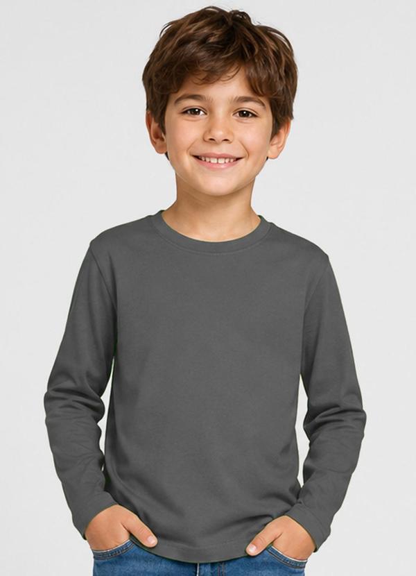Camiseta Manga Longa Infantil Masculina Cinza