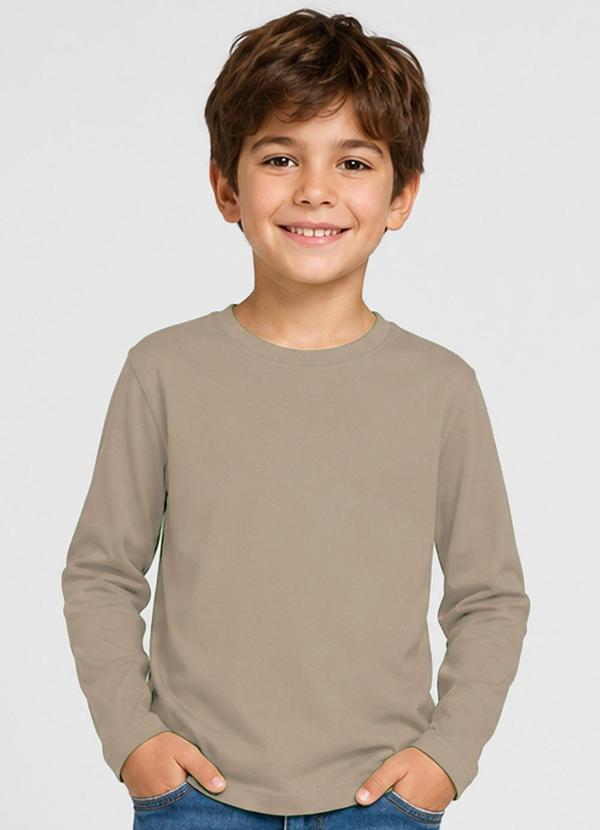 Camiseta Manga Longa Infantil Masculina Marrom
