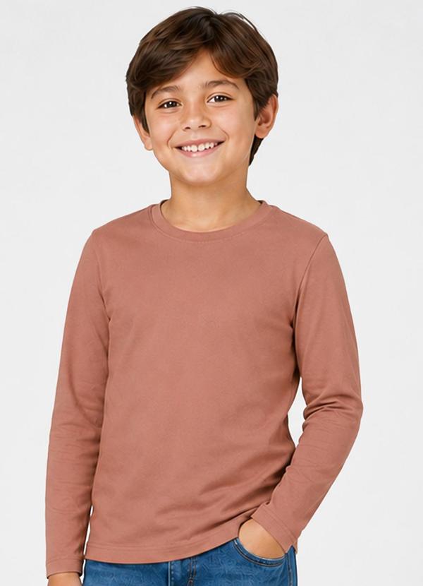 Camiseta Manga Longa Infantil Masculina Marrom