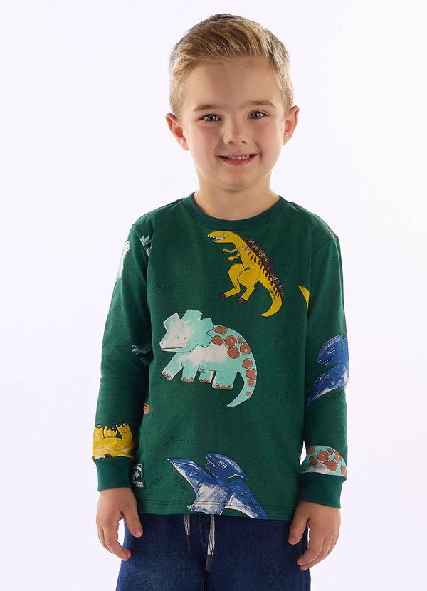 Camiseta Manga Longa Mundo Dino Verde