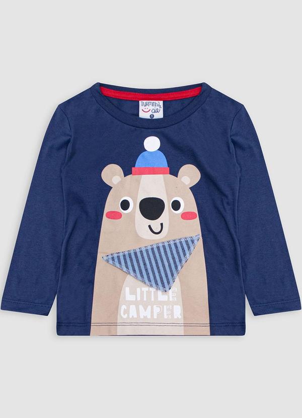 Camiseta Manga Longa Ursinho Menino Azul