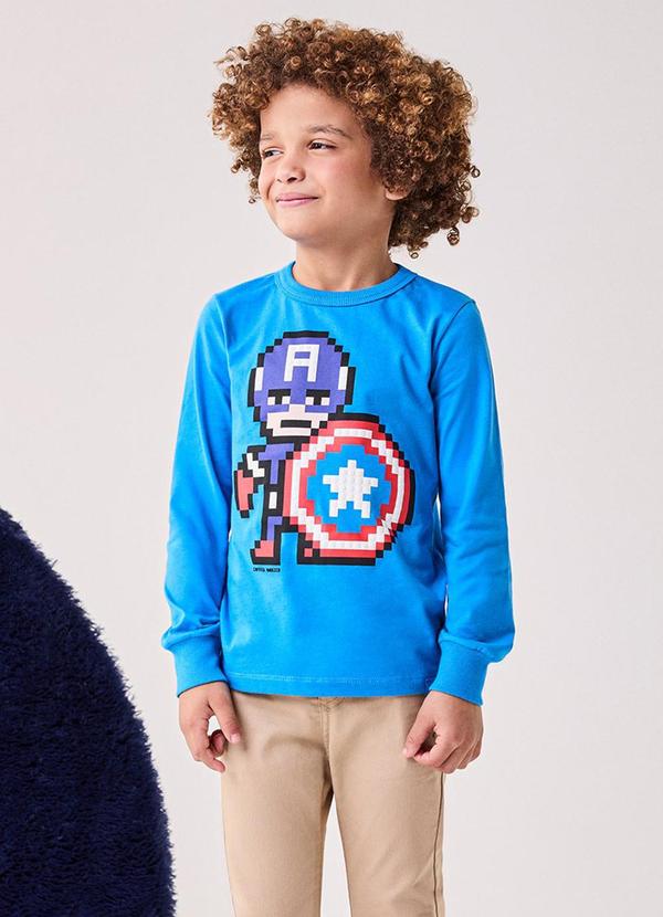 Camiseta Menino do Capitão América Marvel Azul