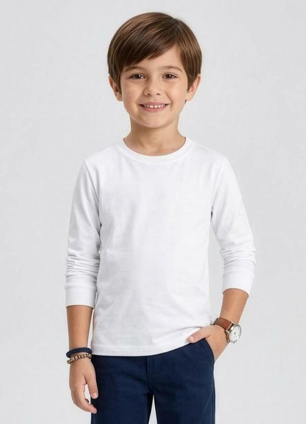 Camiseta Menino Manga Longa Básica Branco