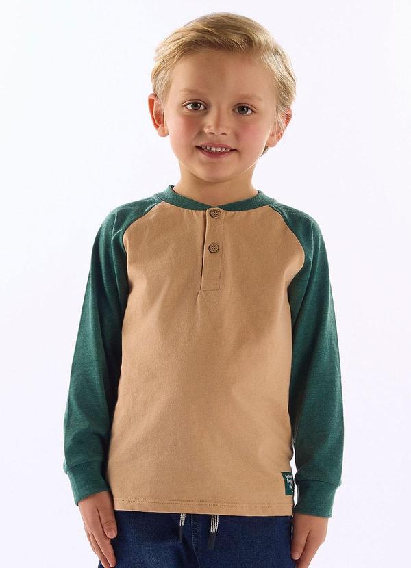 Camiseta Raglan Infantil com Peitilho Bege