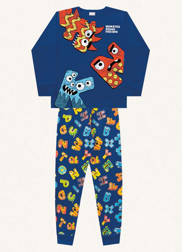 Conjunto Pijama Blusão Manga Longa e Calça Azul