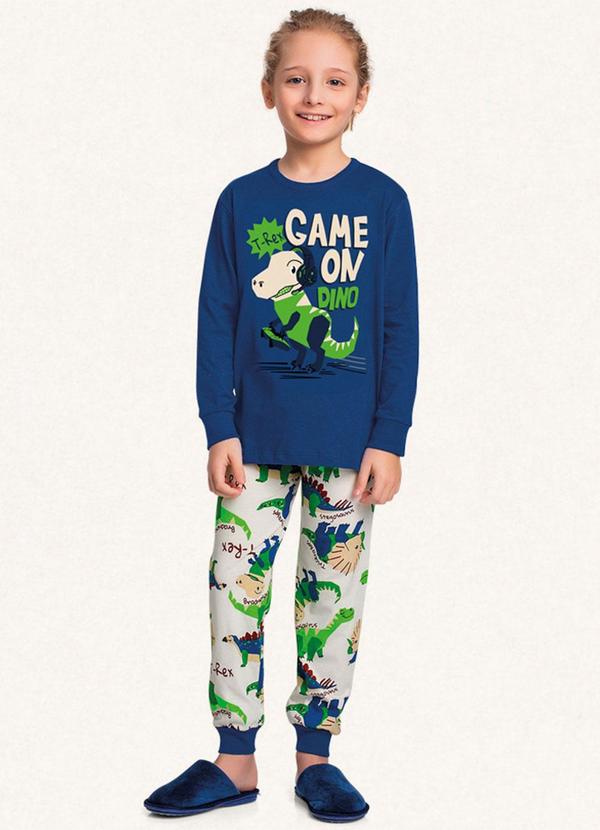 Vista 2 Conjunto Pijama Manga Longa e Calça Azul Fakini Kids Fakini Kids