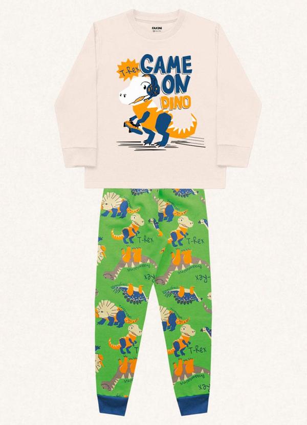 Vista 2 Conjunto Pijama Manga Longa e Calça Verde Fakini Kids Fakini Kids