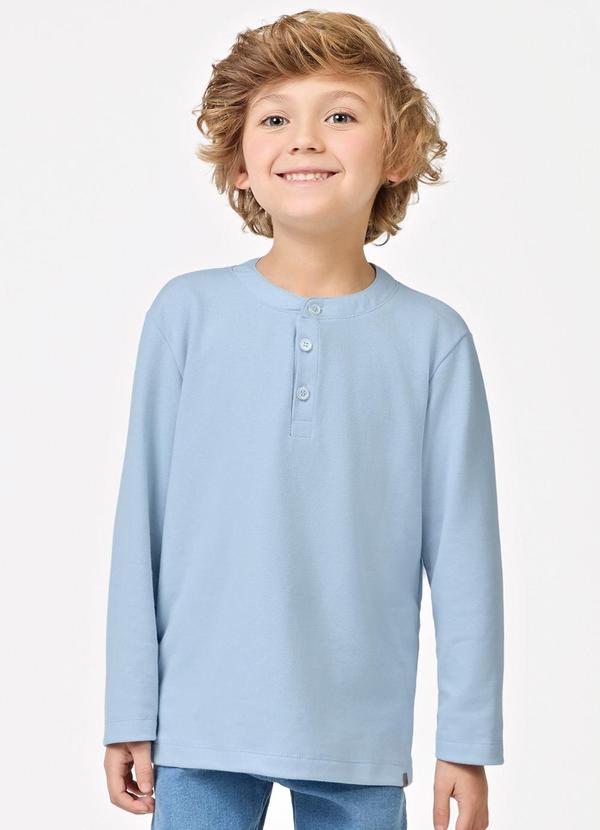 Polo Infantil Manga Longa Masculina Azul