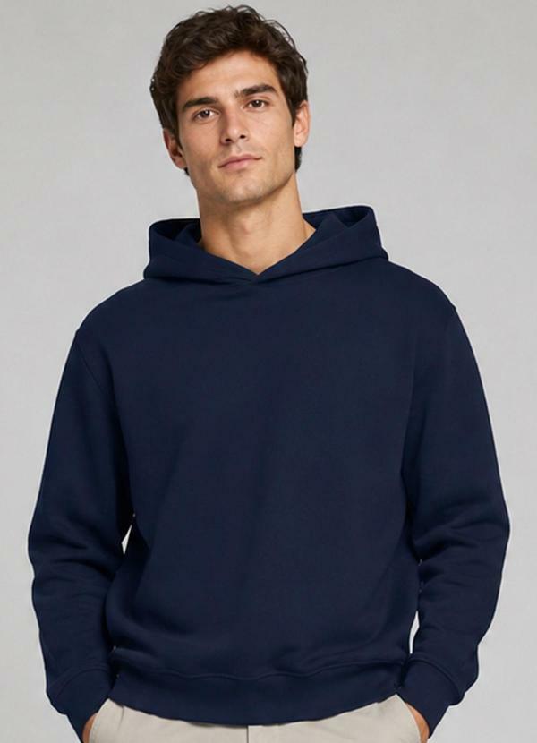 Blusão com Capuz em Moletom Masculino Azul