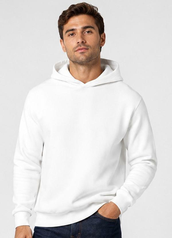 Blusão com Capuz em Moletom Masculino Branco