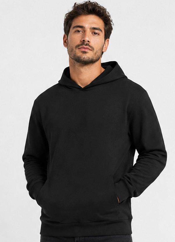 Blusão com Capuz em Moletom Masculino Preto