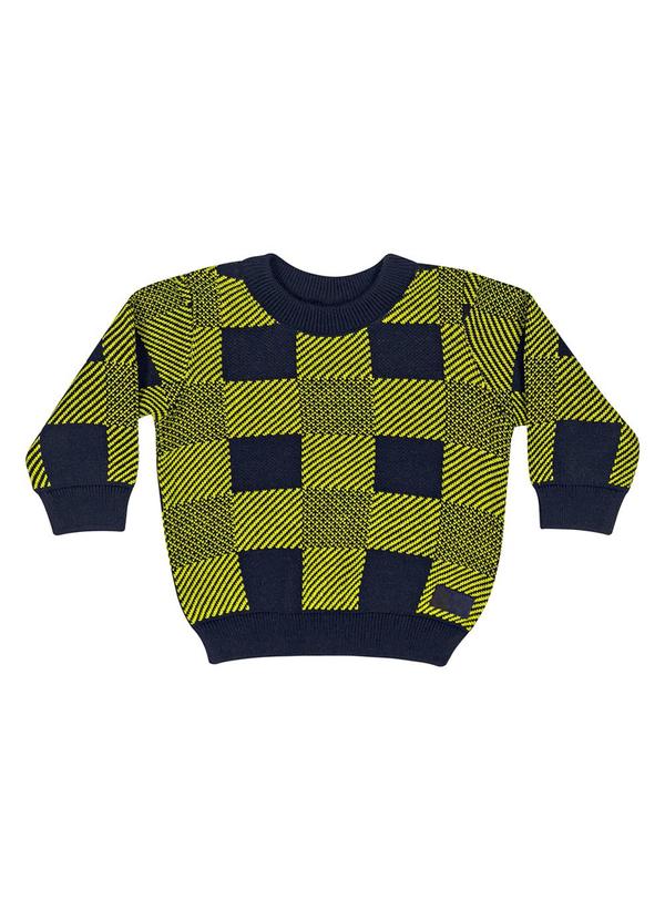 Vista 2 Blusão Tricô Xadrez para Bebê Menino Azul Quimby Quimby