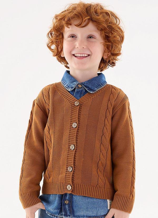 Vista 2 Cardigan em Tricô Infantil Menino Marrom Up Baby Up Baby