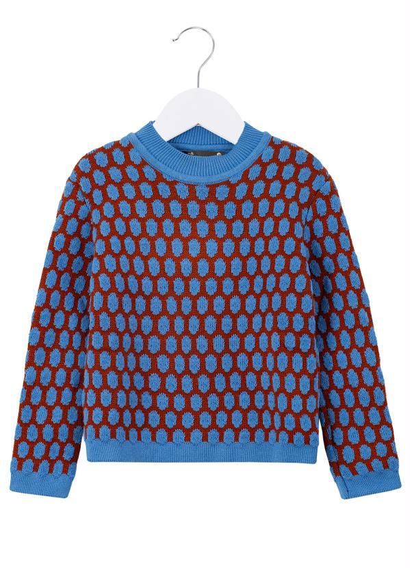 Casaco de Tricot Ponto Pipoca Azul