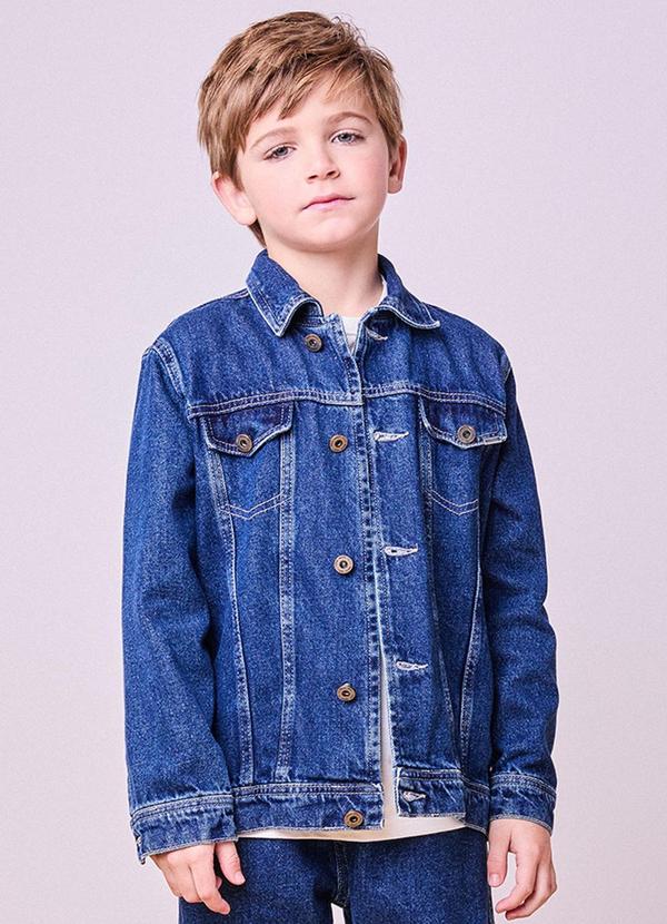 Jaqueta Jeans com Recortes Azul