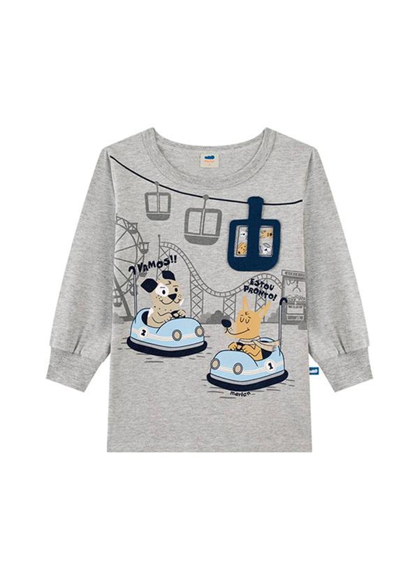 Camiseta em Meia Malha Penteada Cinza