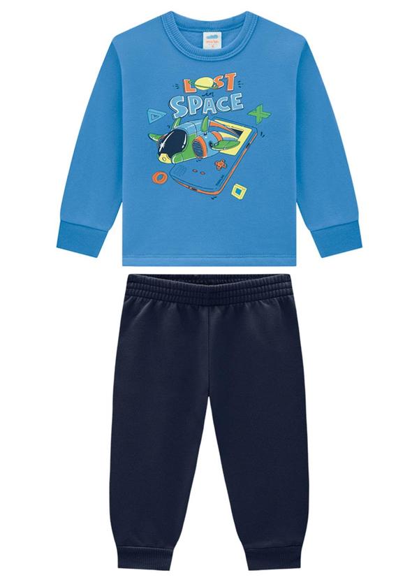 Conjunto Bebê Blusão e Calça em Moletom Azul