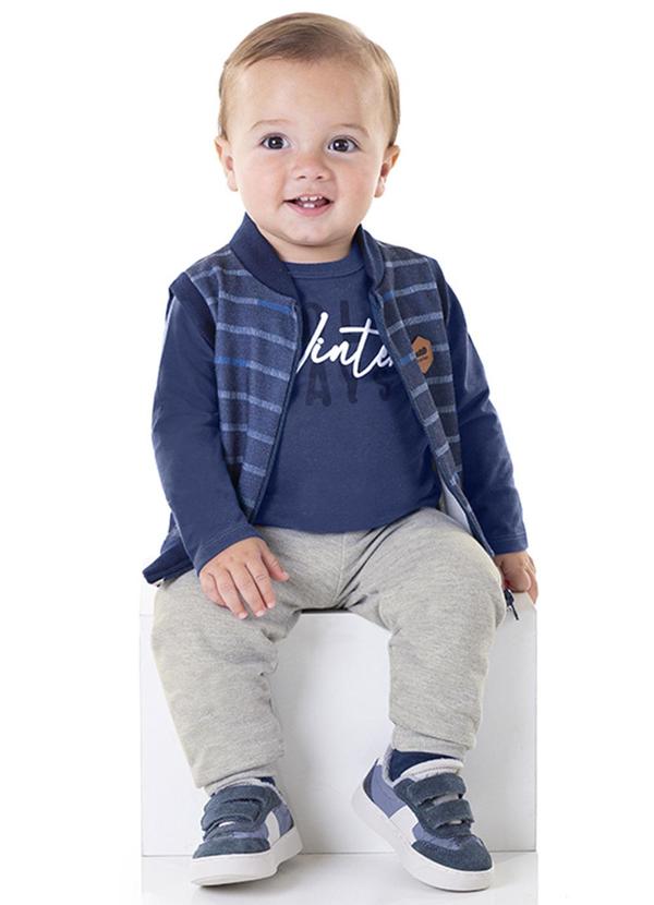 Conjunto Bebê Camiseta Colete e Calça Baby Azul