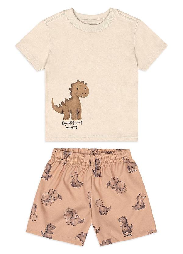 Conjunto Bebê Camiseta Dino Bermuda Bege