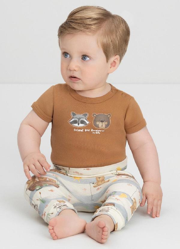 Conjunto Bebê com Body e Calça Marrom
