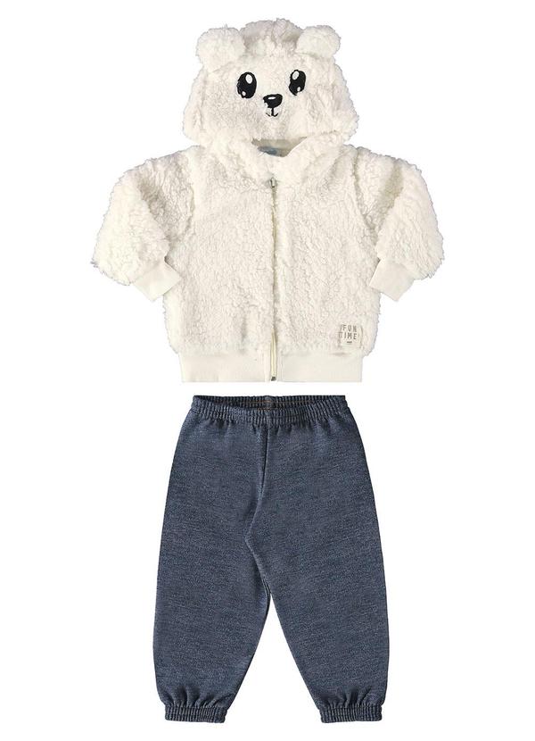 Conjunto Bebê Jaqueta e Calça Moletom Jeans Bege
