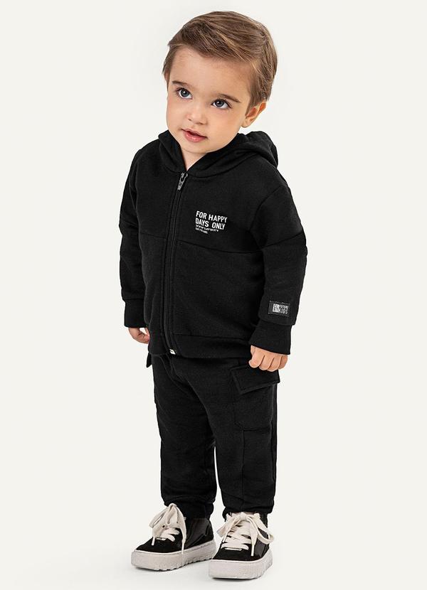 Conjunto Bebê Jaqueta e Calça Moletom Preto