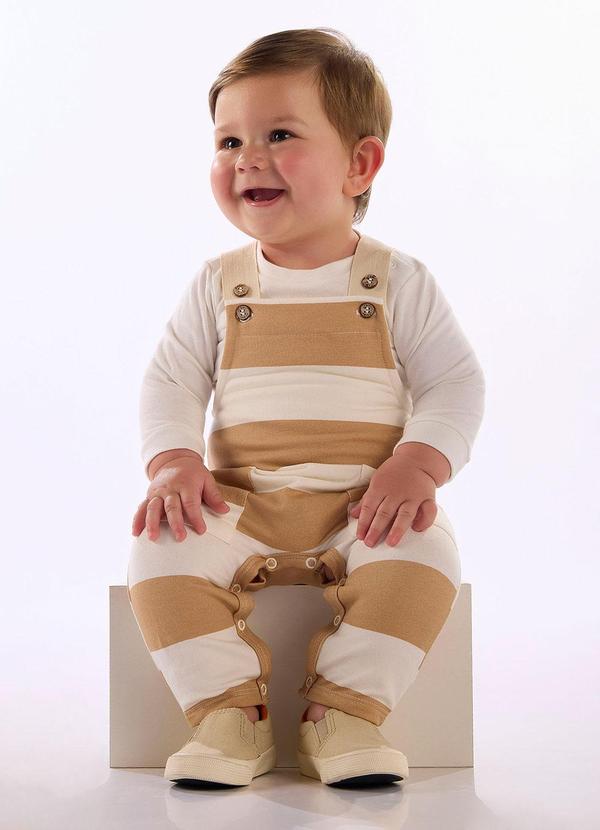 Conjunto Bebê Jardineira Bege