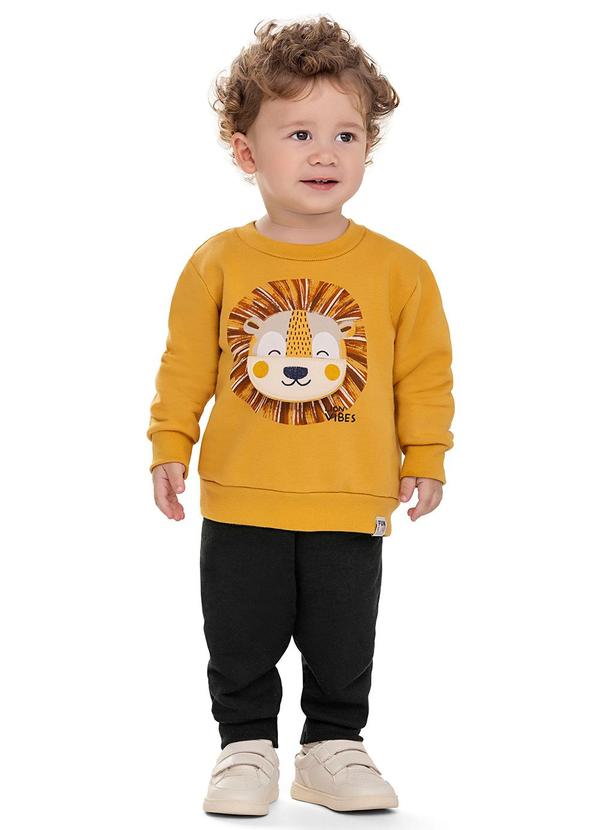 Conjunto Bebê Leão Bordado Interativo Amarelo