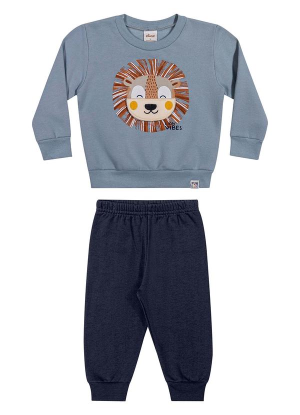 Conjunto Bebê Leão Bordado Interativo Azul