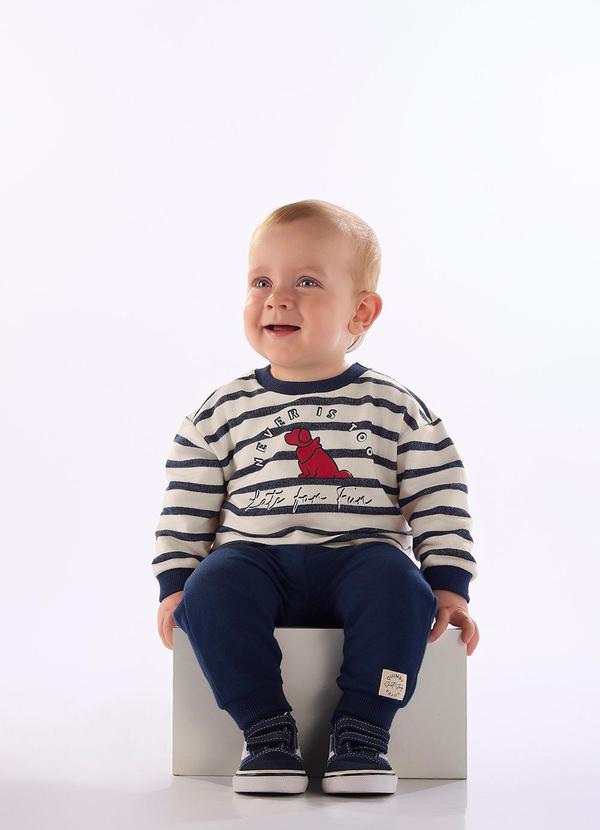 Conjunto Bebê Menino Blusão Listrado Azul
