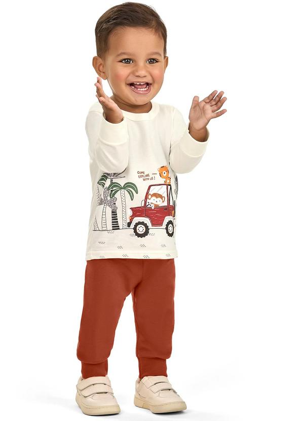 Vista 2 Conjunto Bebê Menino Camiseta Estampada Bege