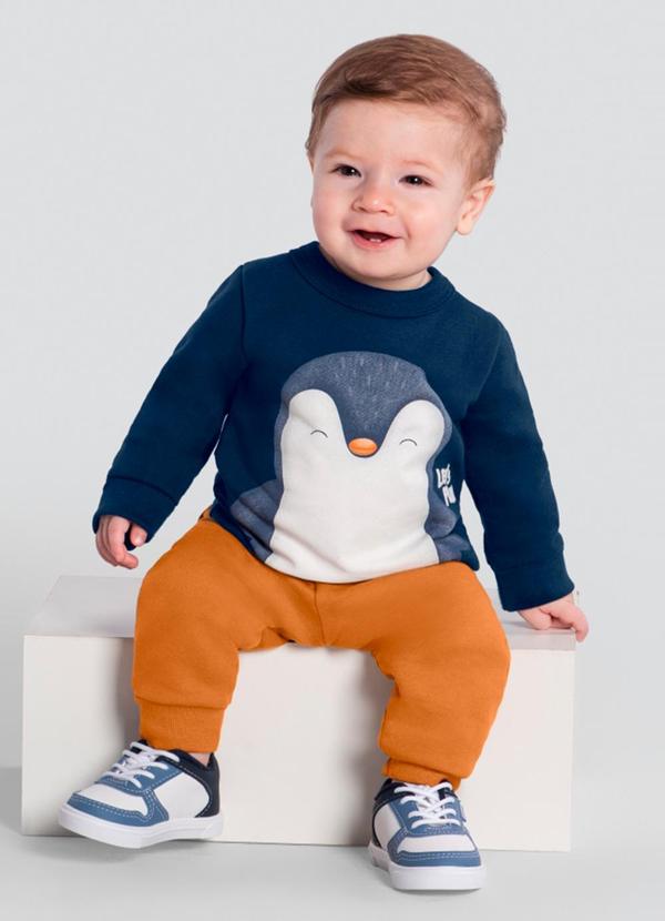 Vista 2 Conjunto Bebê Menino de Pinguim Azul Brandili Brandili