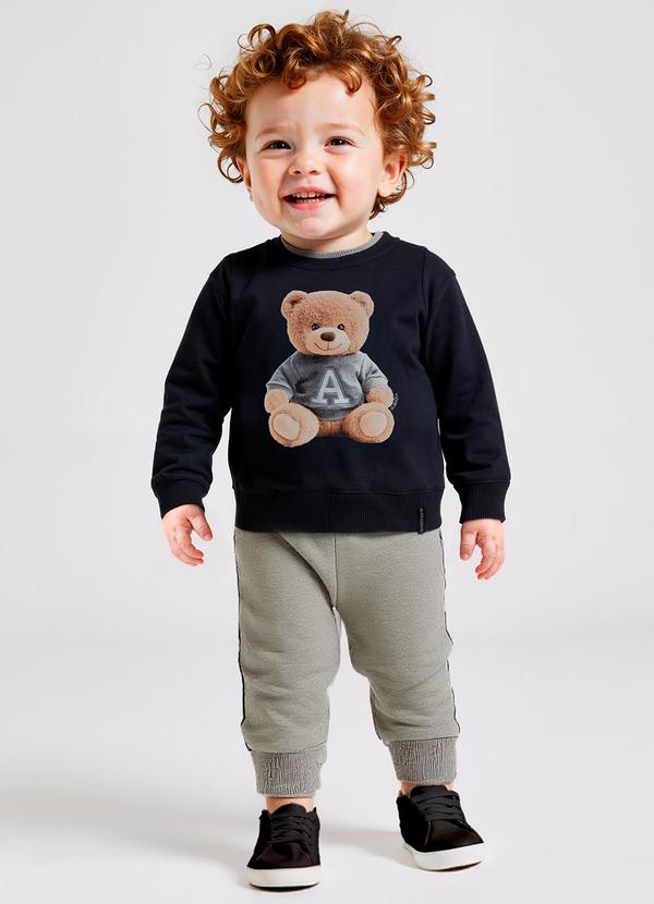Conjunto Bebê Menino em Moletom Felpado Preto