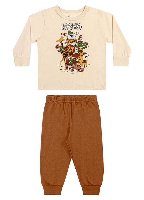 Conjunto Bebê Menino Longo com Estampa Bege