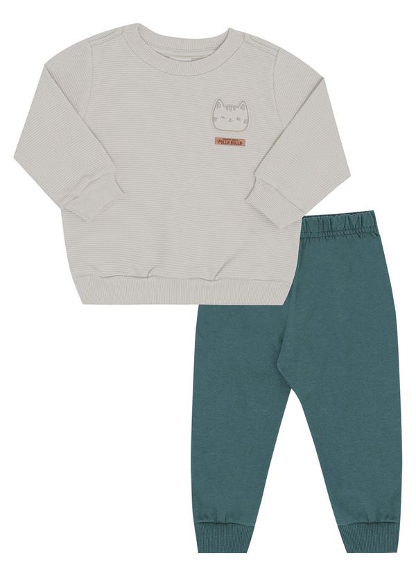 Vista 2 Conjunto Bebe Menino Malha Relevo Cinza Pulla Bulla Pulla Bulla