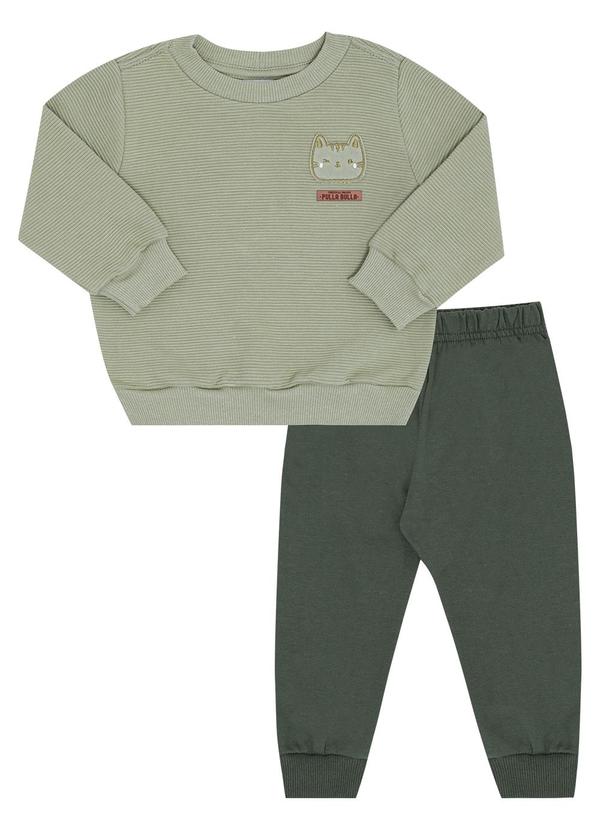 Vista 2 Conjunto Bebe Menino Malha Relevo Verde Pulla Bulla Pulla Bulla