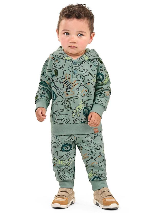 Vista 2 Conjunto Bebê Menino Moletom Animais Verde Elian Elian