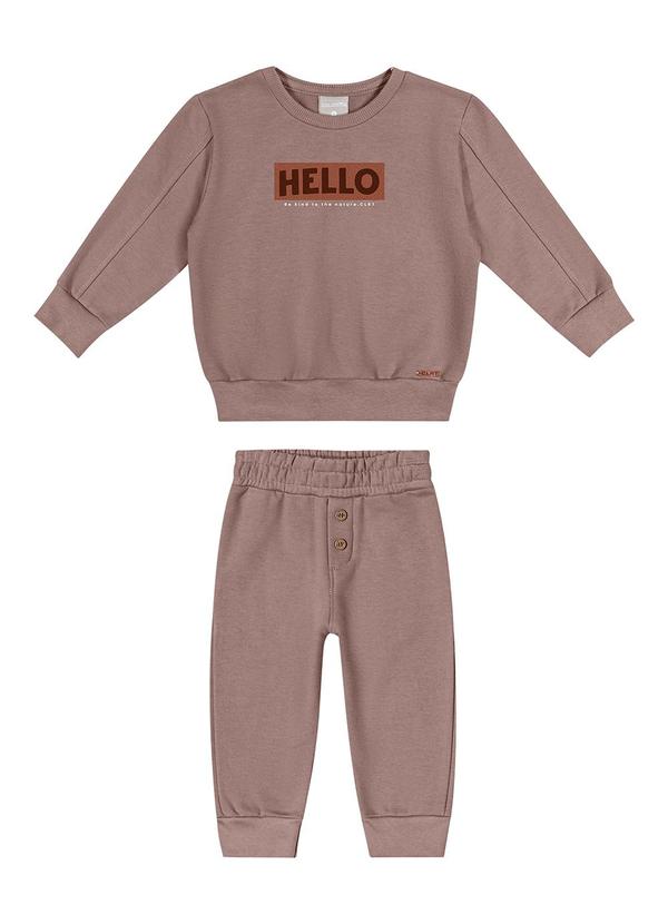 Conjunto Bebê Menino Moletom com Puff Marrom