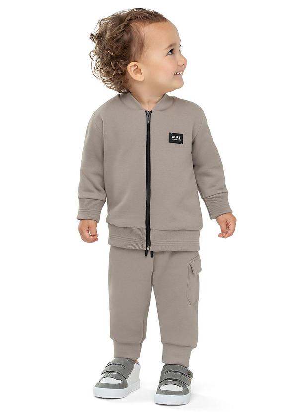 Conjunto Bebê Menino Moletom com Zíper Cinza