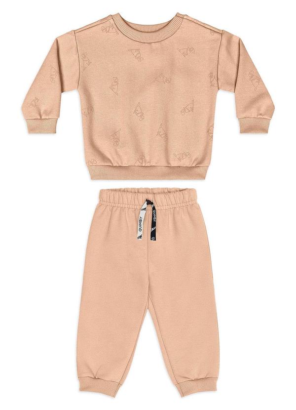 Conjunto Bebê Menino Moletom Estampado Bege