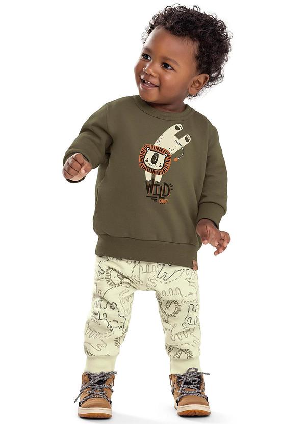 Conjunto Bebê Menino Moletom Leão Verde