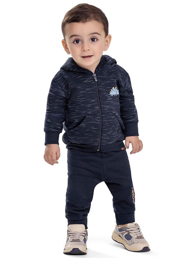 Conjunto Bebê Menino Moletom Rajado Dino Azul