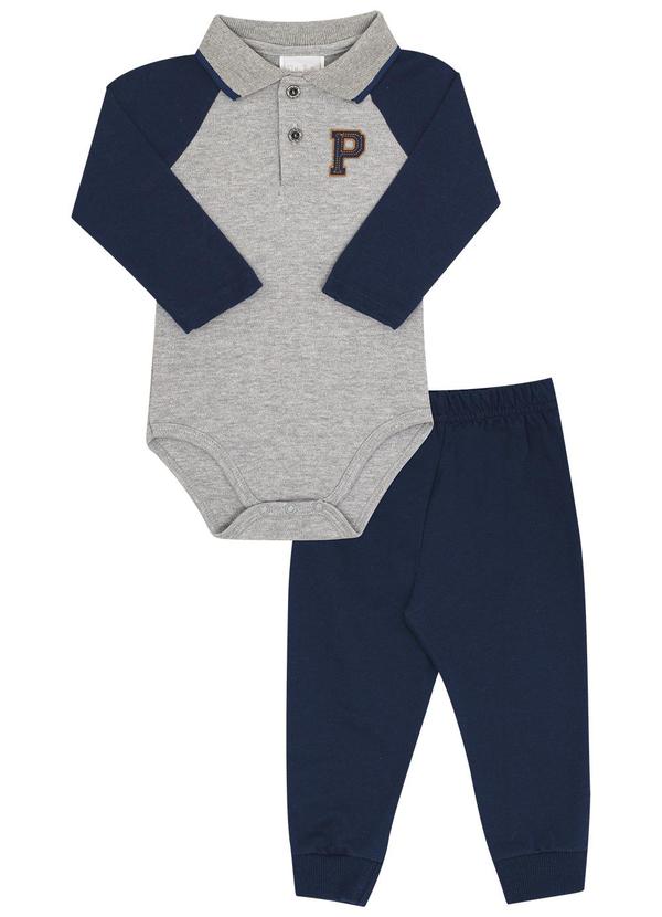 Conjunto Bebe Menino Suedine Cinza