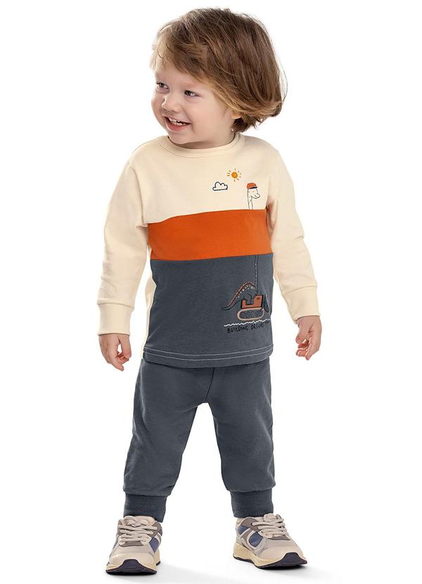 Conjunto Bebê Menino Tricolor Dinossauro Bege