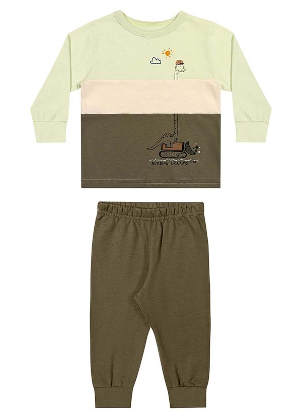 Conjunto Bebê Menino Tricolor Dinossauro Verde