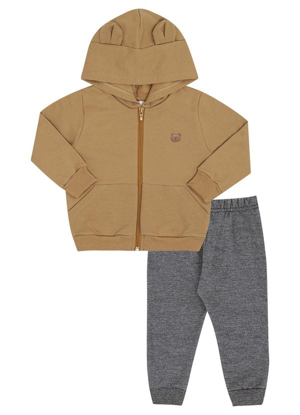 Conjunto Bebe Moletom e Malha Relevo Marrom
