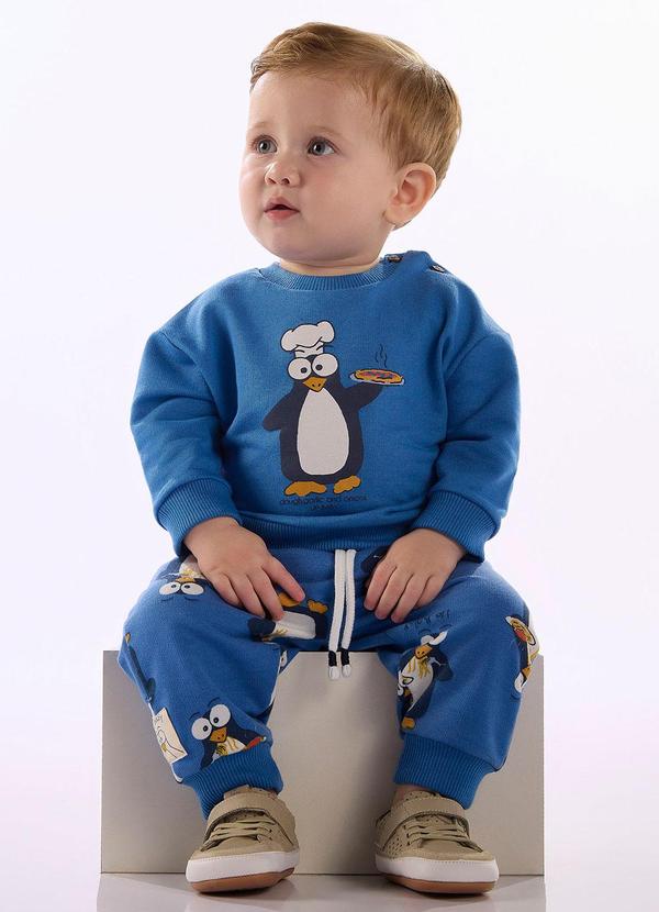 Conjunto Bebê Moletom Puff Azul
